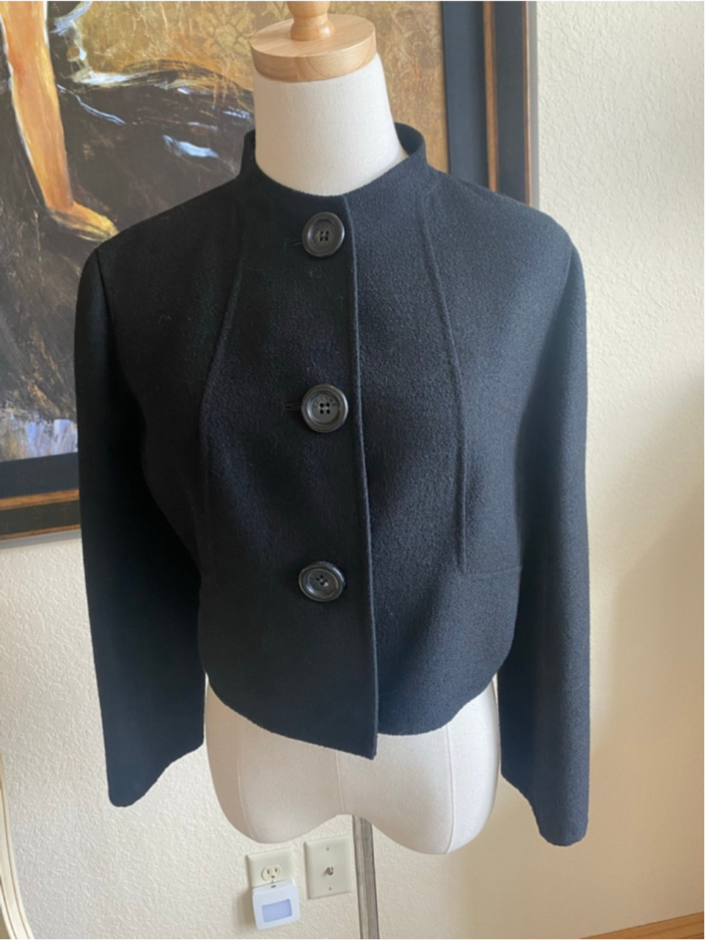 Women's Celine Black Wool Blend Cropped Blazer Jacket US 10/42 & Matching Dress - Picture 5 of 13